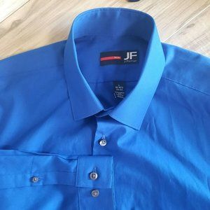 J. Ferrar Men's L Slim Blue Button Front Long Sleeve Dress Shirt